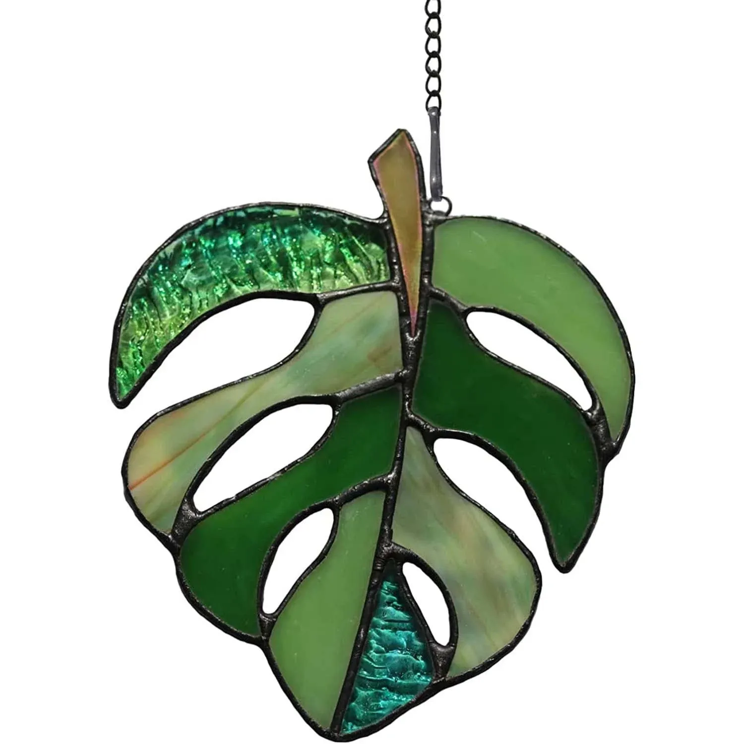 BOXCASA Variegated Monstera Stained Glass Window Hangings,Monstera Suncatcher Leaf Decor Plant Wall Art,Monstera Leaf Ornaments Gift for Mom