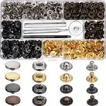 Hotop 100 Set Snap Fasteners Leather Snaps Button Kit Press Studs with 4 Pieces Fixing