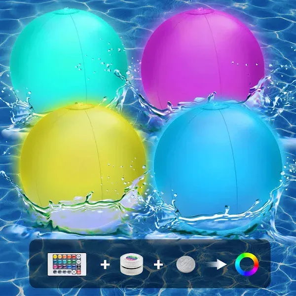 4 Pack Light Up Beach Balls,Pool Toys for Kids,12&#034; LED Glow In The Dark Pool 