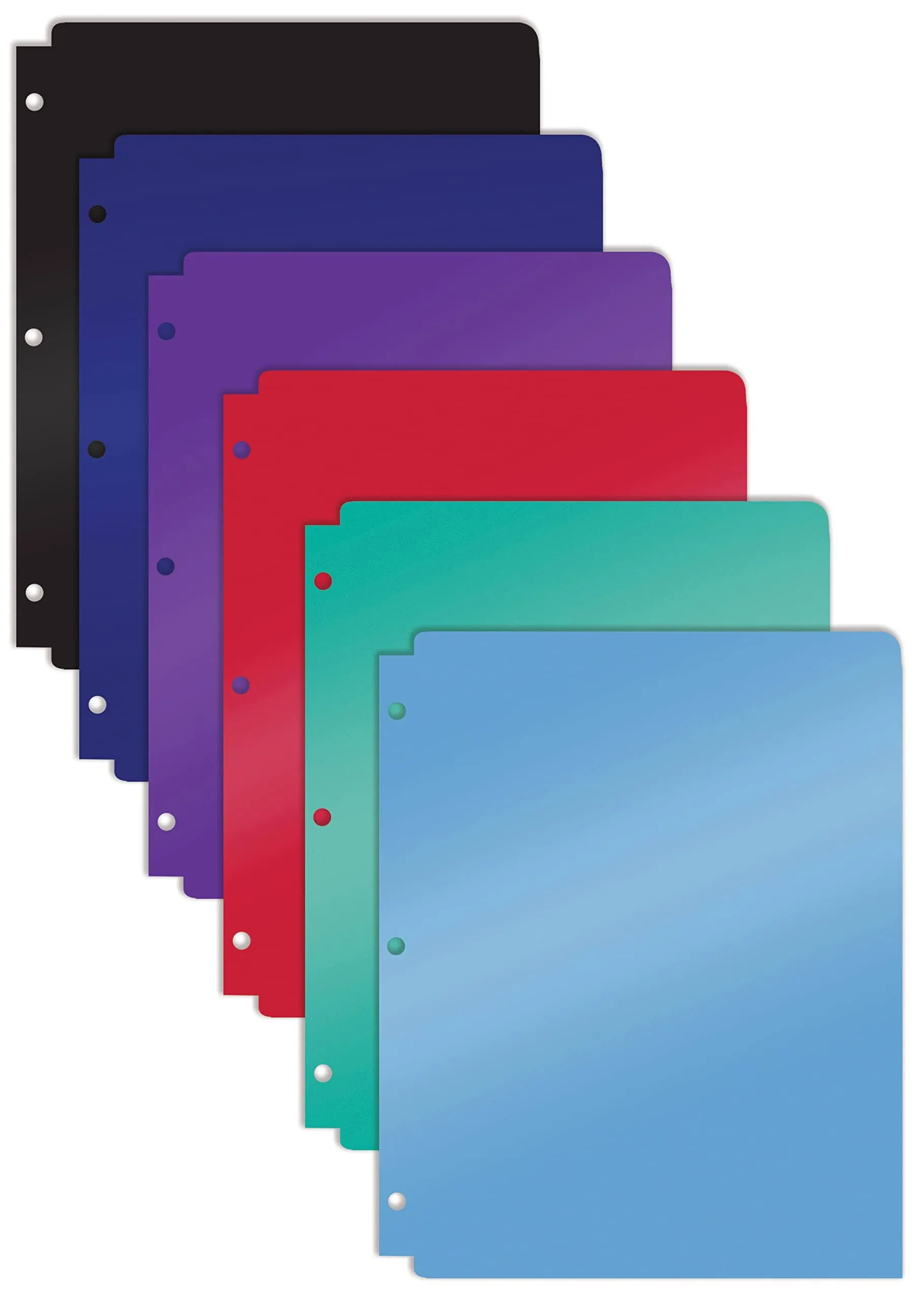 Better Office Products 3 Hole Punch Pocket Folders, Bulk Pack, Sturdy Plastic 2 Pocket Folders, Assorted Primary Colors, Letter Size, with Business Card Slot, (6 Pack)