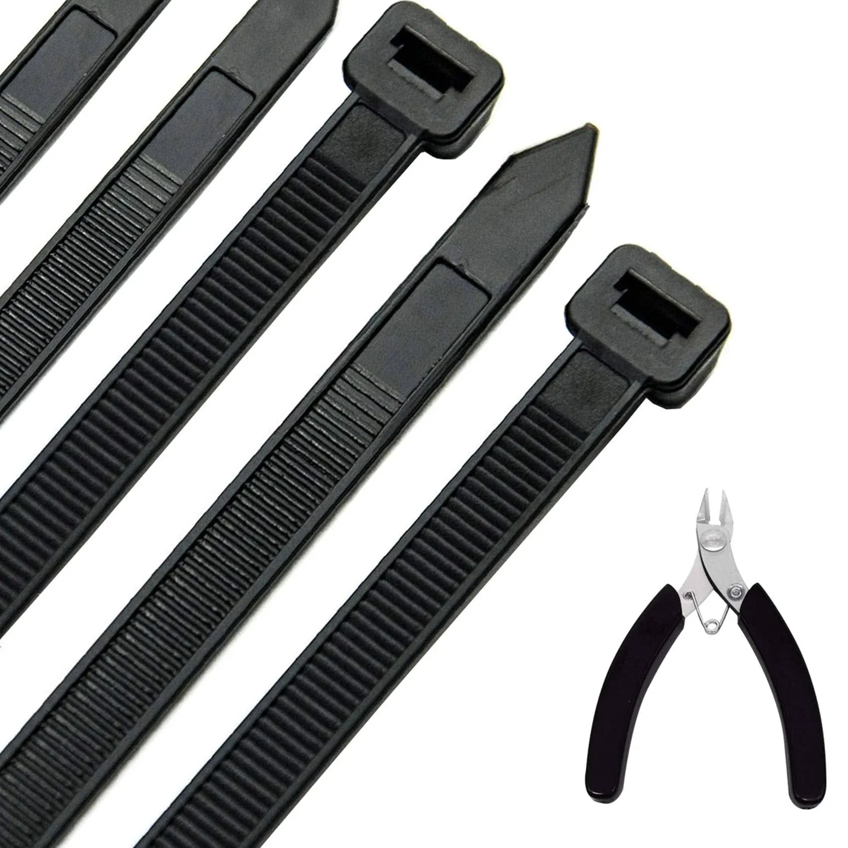 24 Inch Cable Zip Ties Heavy Duty (With Wire Cable Cutters), Strong Large Black 