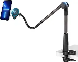 Mag Safe Gooseneck Phone Holder, SUPERONE Phone Mount for Bed/Desk, Flexible Lazy Long Arm Headboard Bedside, Overhead Mount Stand for iPhone 16 15 14 13 12 Series & MagSafe Case Kindle iPad All Phone