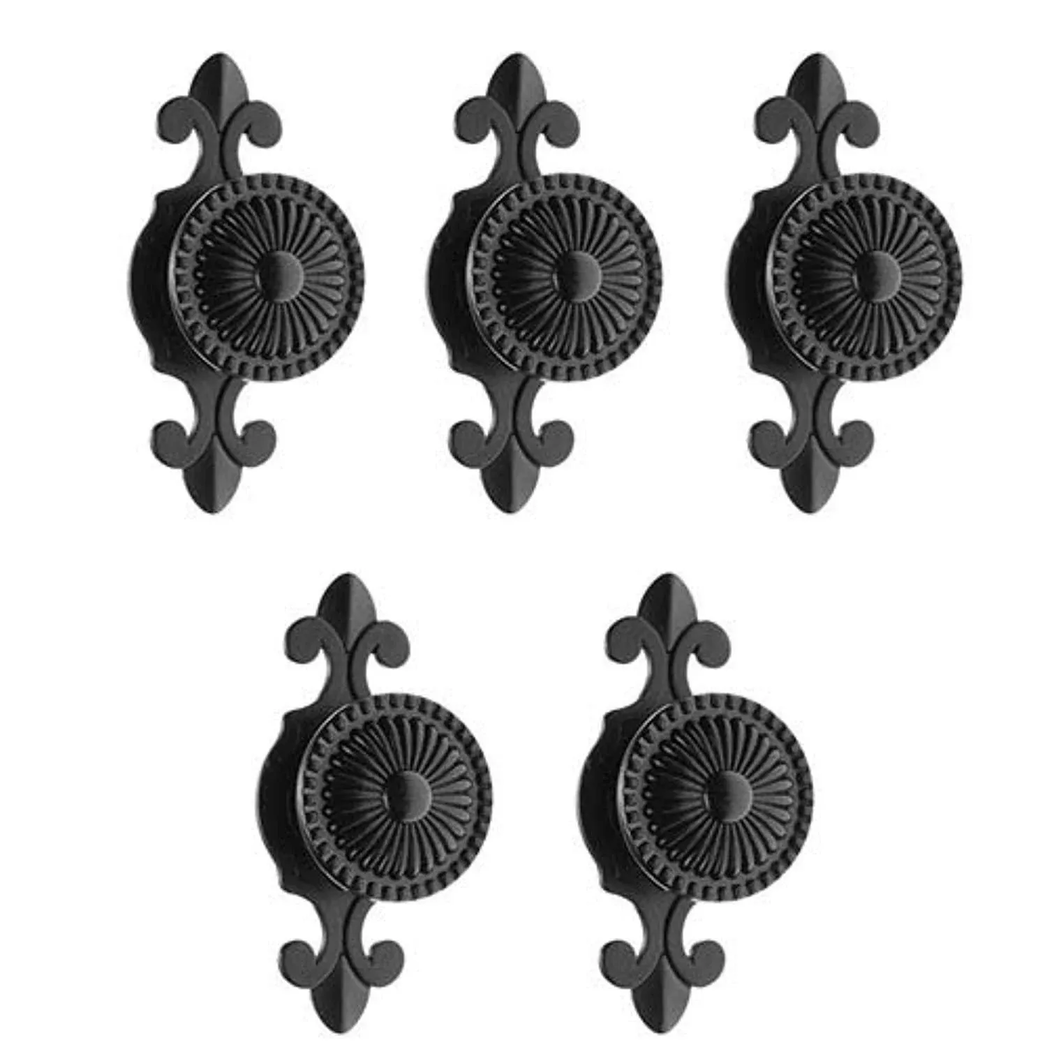 MUXSAM Kitchen Cabinet Knobs Pulls with Backplate, 2 in 1 Retro Round Metal Knob Pull Handle for Antique Dresser Drawer Cabinet Cupboard Wardrobe Door Room Hardware Decoration (5-Pack, Black)