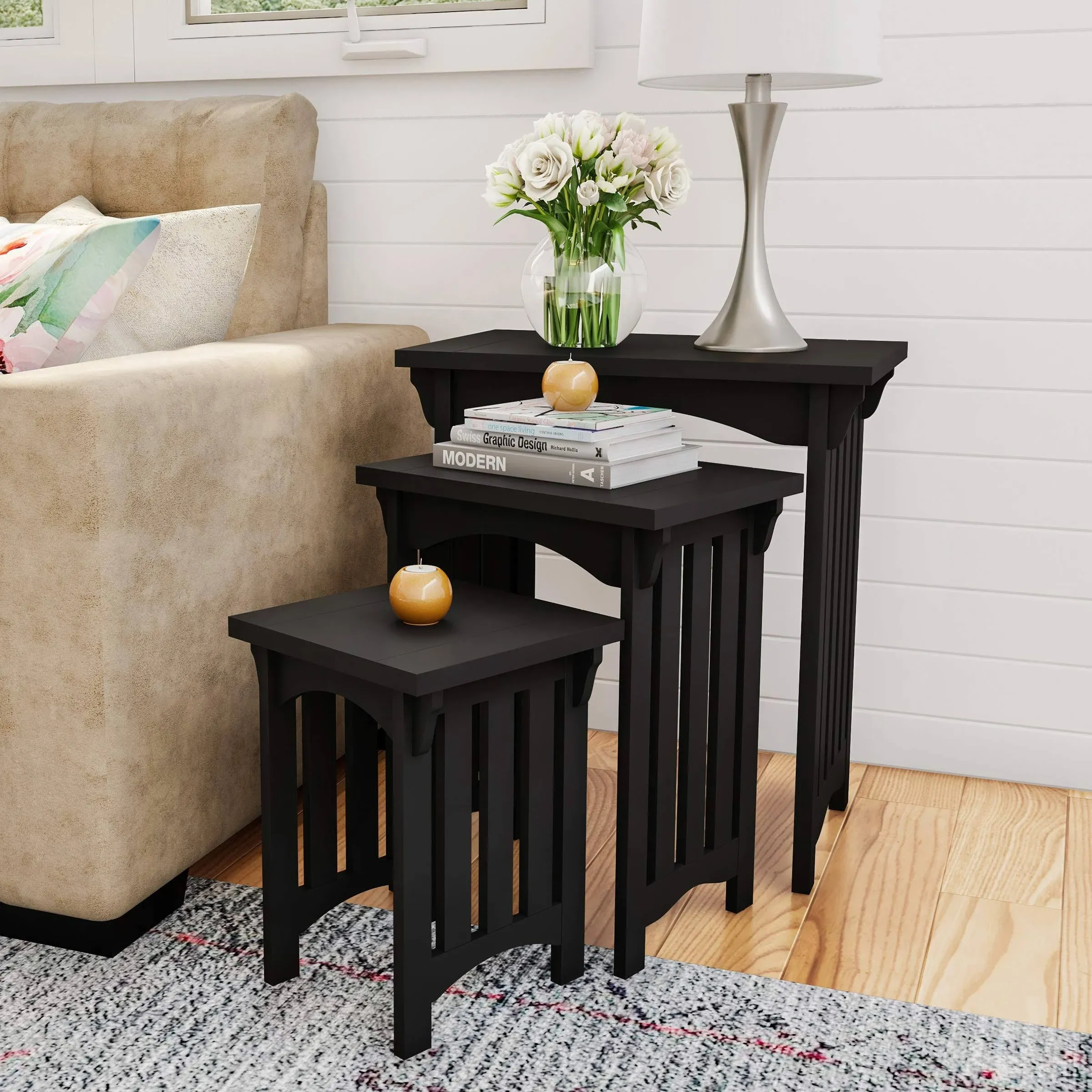 Lavish Home 3 Nesting Tables with Mission StyleLegs