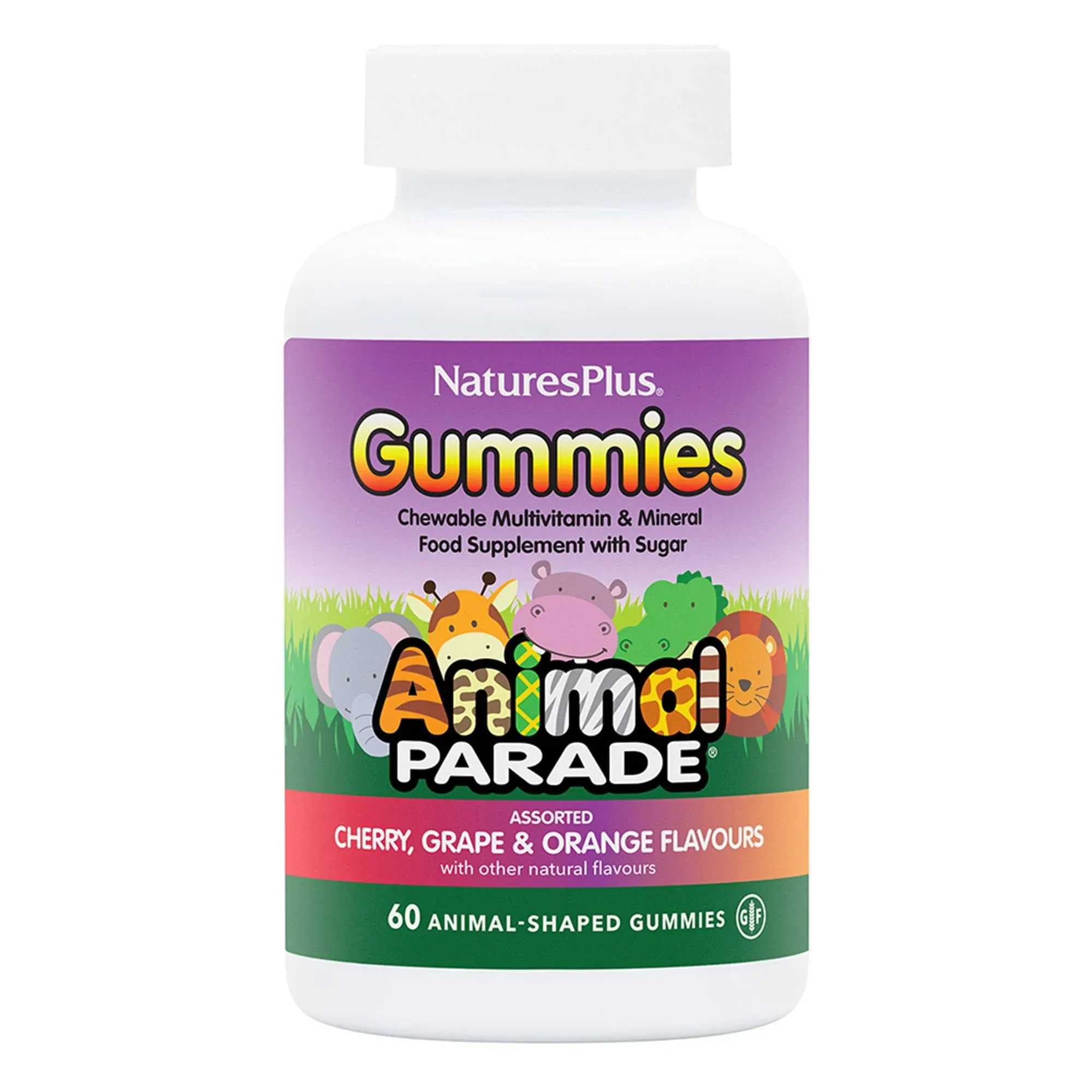 Nature's Plus Animal Parade Multivitamin Gummies-Assorted Cherry, Grape & Orange ...