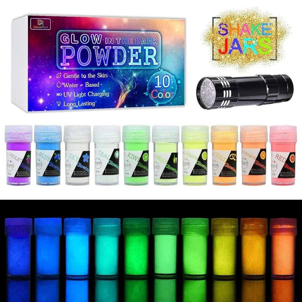 DecorRom 10 Color Glow in The Dark Pigment Powder with UV Lamp - Epoxy Resin ...