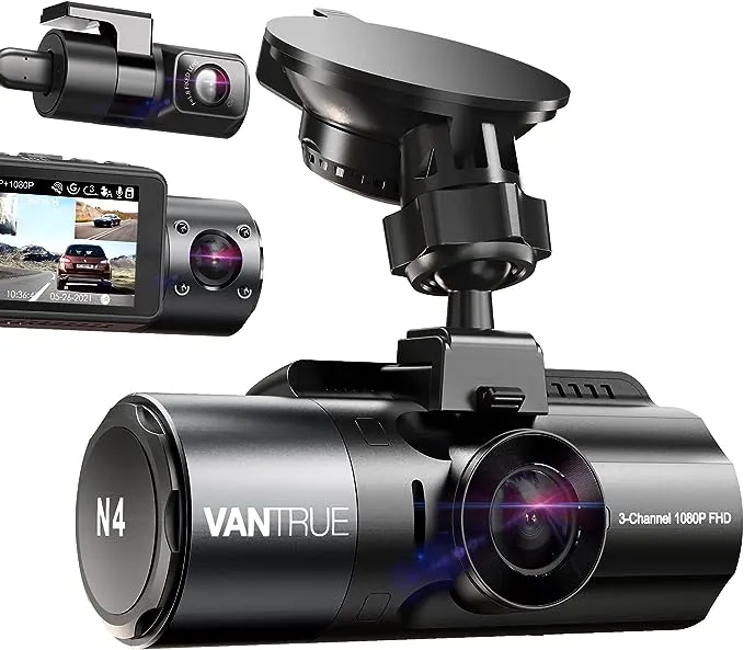 Vantrue N4 3 Channel 4K Dash Cam, 4K+1080P Front and Rear, 1440P+1440P Front and Inside, 1440P+1440P+1080P Three Way Triple Car Camera, IR Night Vision, 24 Hours Parking Mode, Support 256GB Max