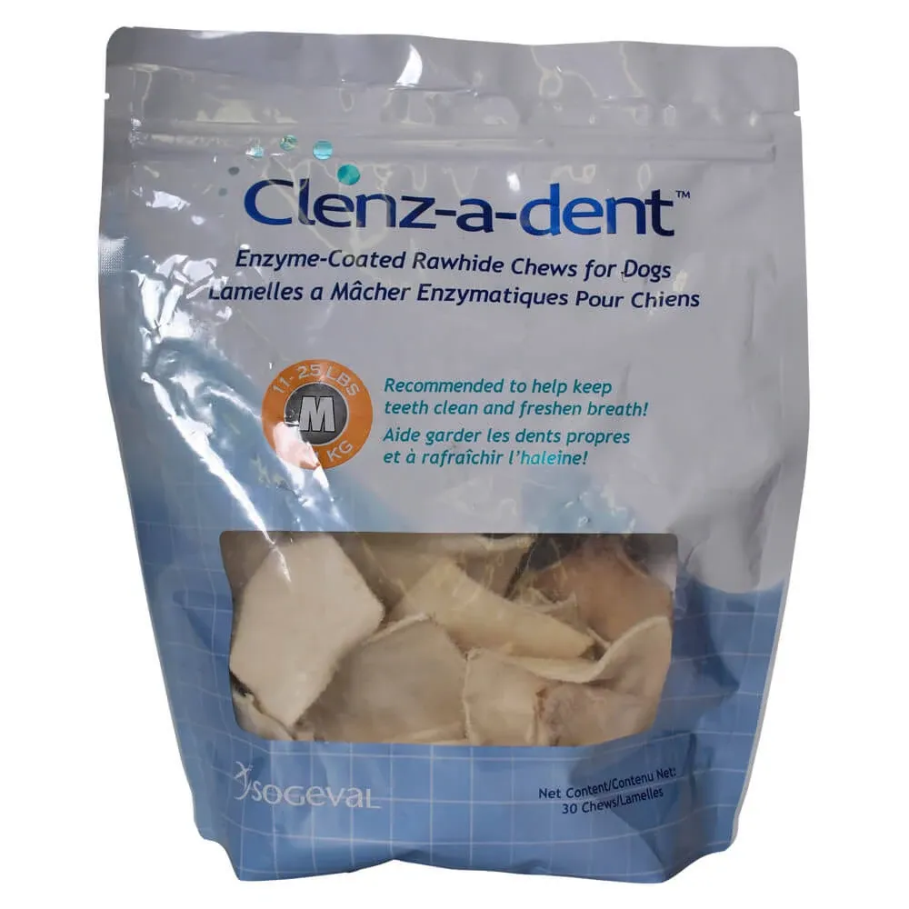 Clenz-a-dent Rawhide Chews for Dogs Medium - 30 Chews