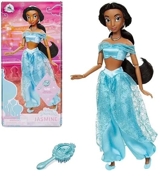 Disney Store Official Princess Classic Doll (Jasmine from Aladdin), 11 Inches, Includes Brush with Molded Details, Fully Posable Toy in Classic Outfit Princess Toys for Girls