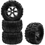 GLOBACT 1/8 1/10 17mm Hex RC Wheels and Tires RC Monster Truck Buggy PreGlued RC Tires and Rims with Foam Inserts for 1/10 TRX ERevo T-Maxx Summit Arrma KRATON Outcast RC Monster Truck (4Pcs)