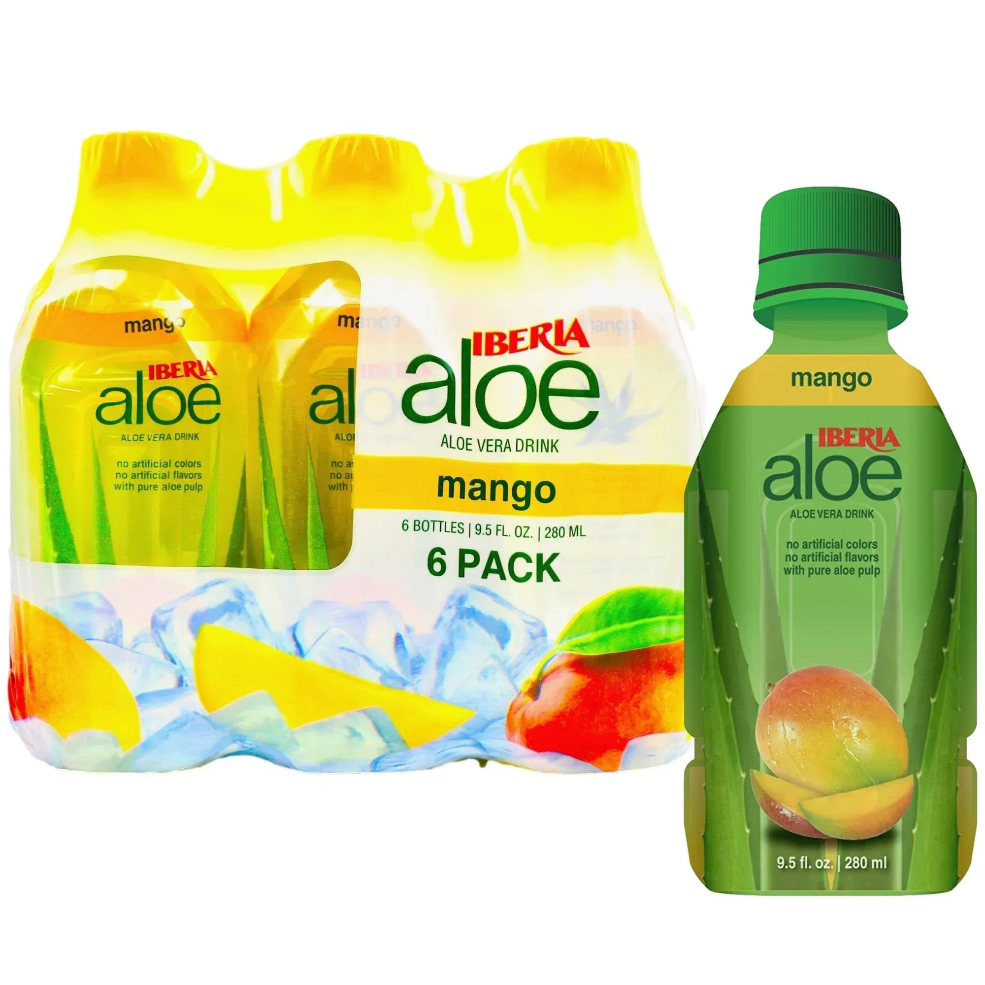 6-Pack Iberia Aloe Vera Juice Drink, No Artificial Color, Mango, 9.5 Fl Oz