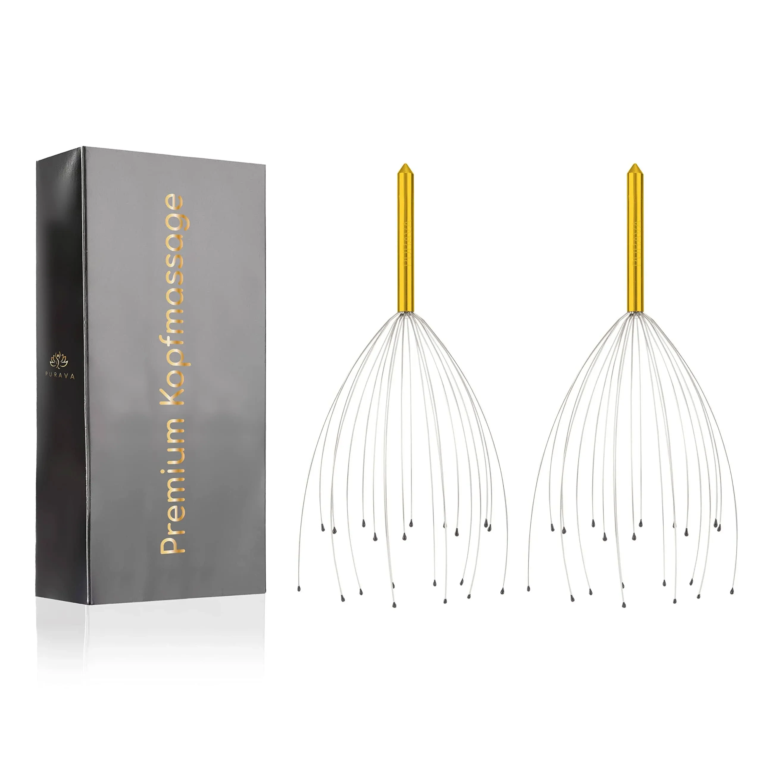 PURAVA (Original Head Massager with Improved Design - Head Scratcher Massager with 20 Fingers for Relaxation and Scalp Stimulation - Head Massage Tool Ideal as a Gift