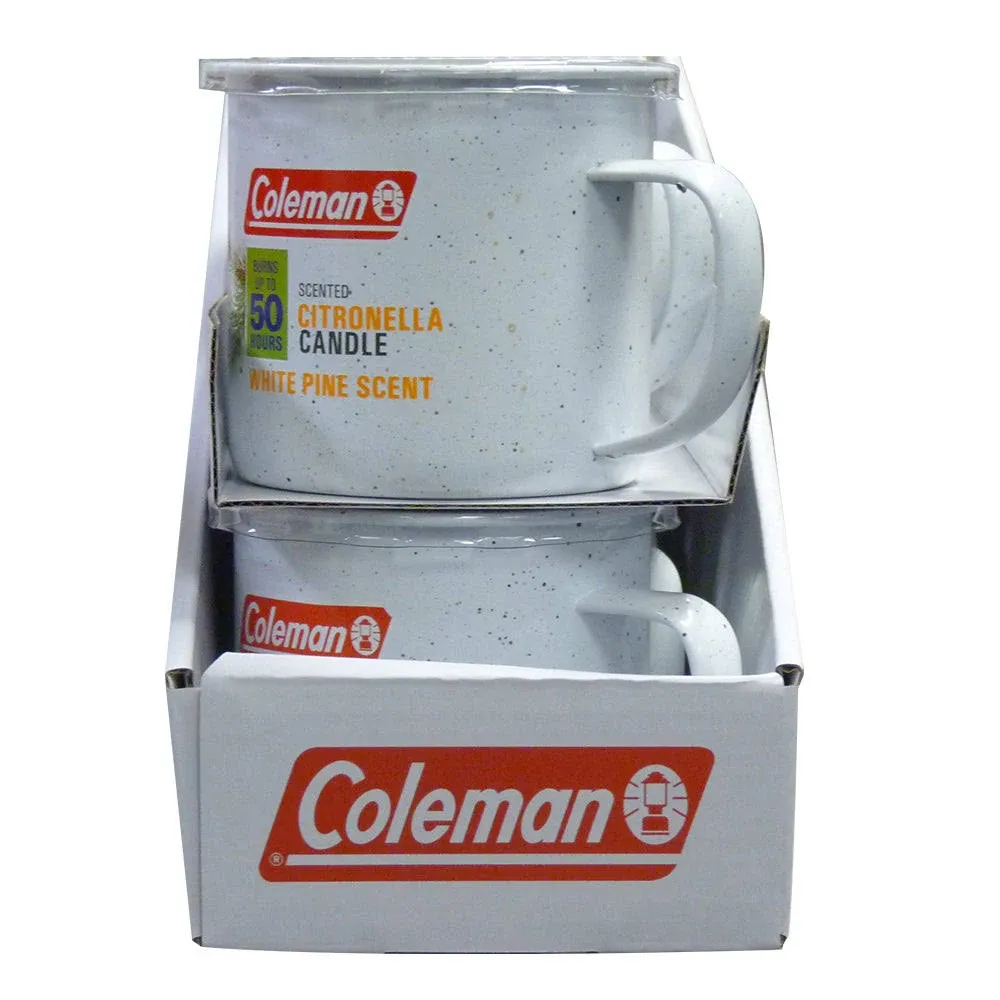 Coleman Repellents Tin Mug Outdoor Citronella Candle | Rustic Outdoor Camping Candle with White Pine Scent, White