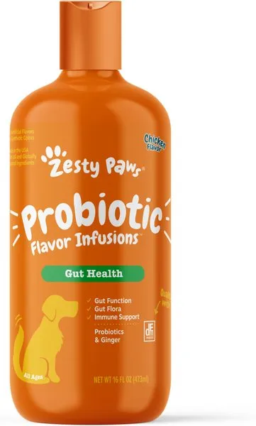 Zesty Paws Probiotic Flavor Infusions Gut Health Supplement for Dogs Chicken Flavor, 16 fl oz