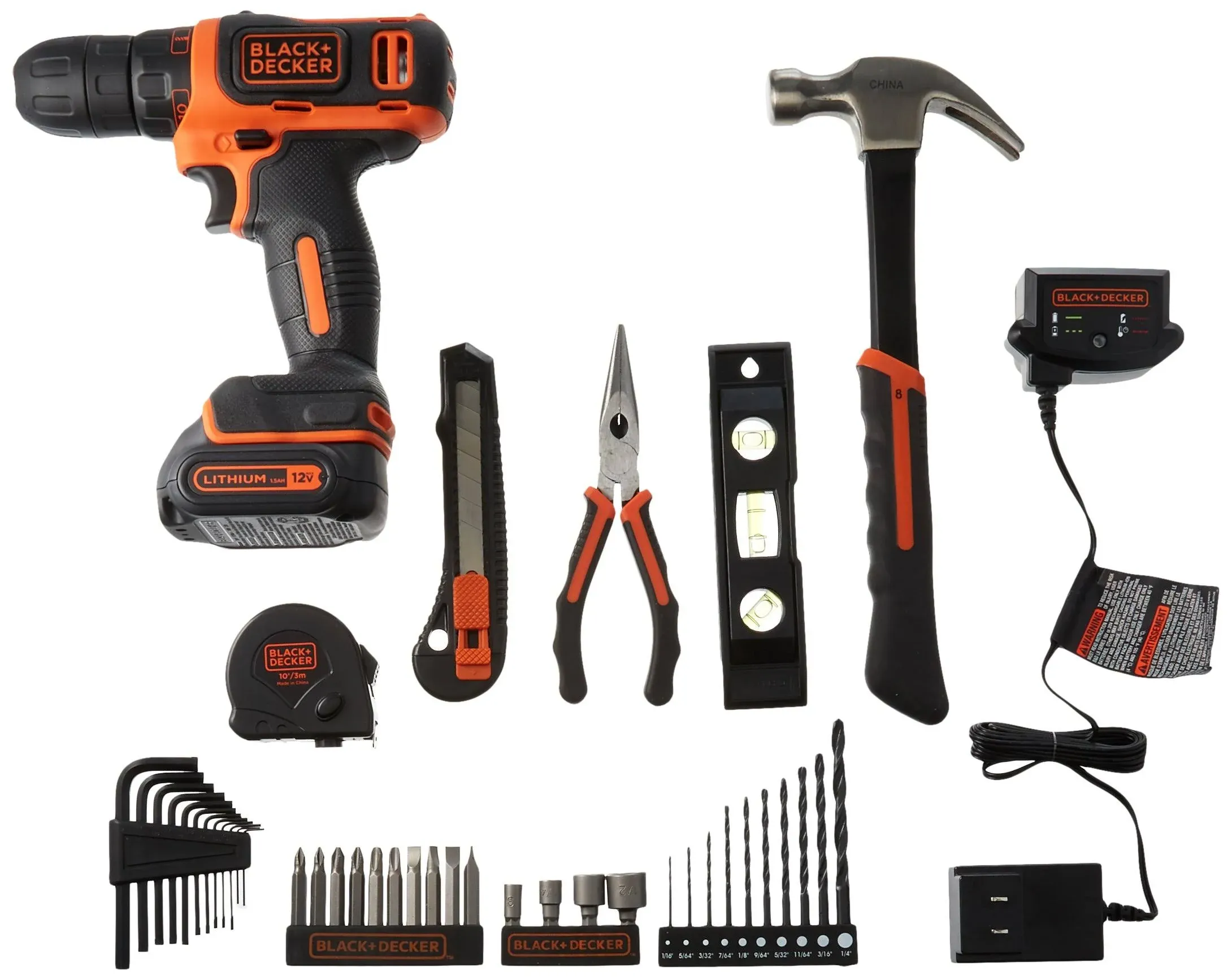 Black+Decker 12V Drill & Home Tool Kit, 42 Piece (BCPK1249C)