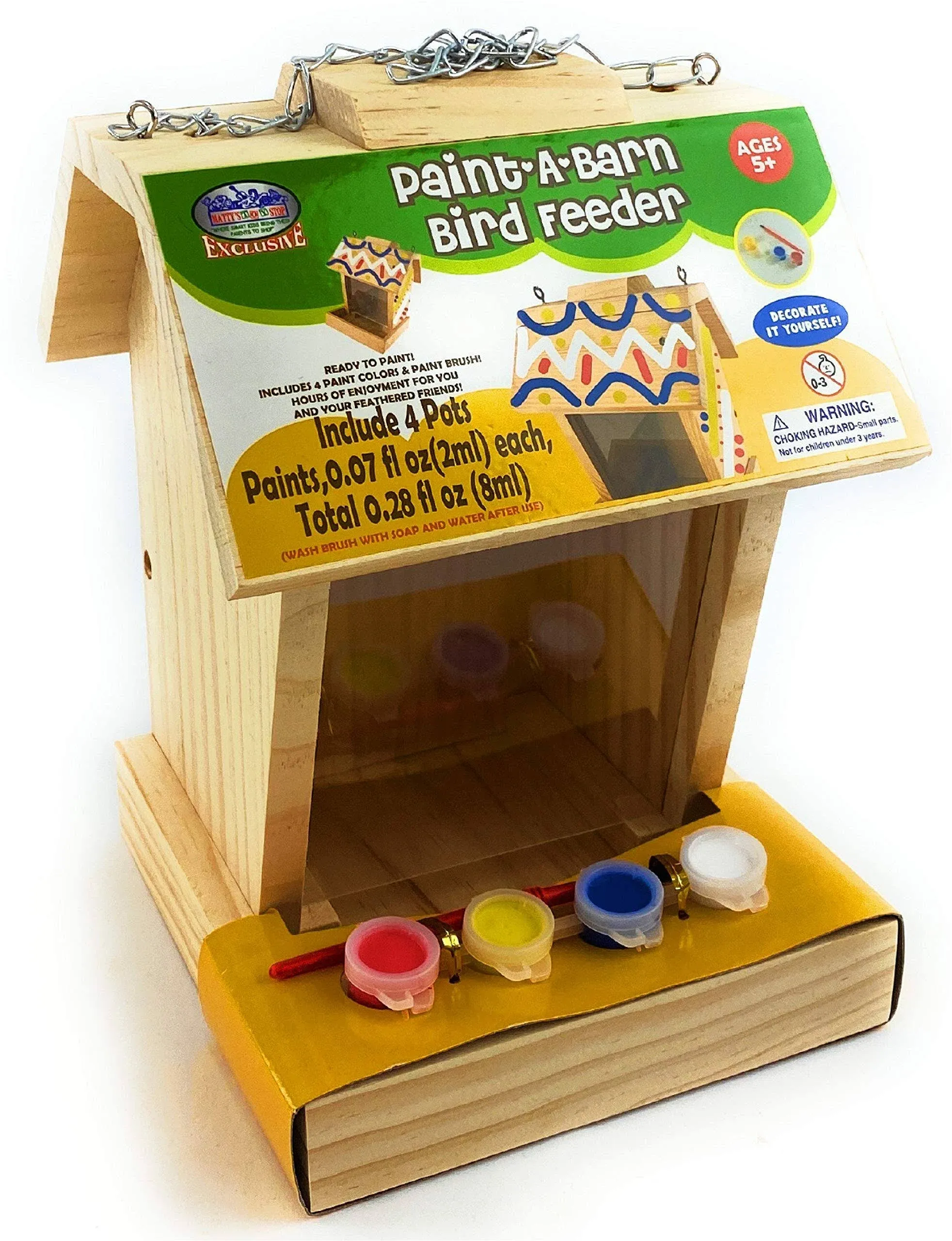 Mɑtty&#39;s Toy Stop Paint Your Own Deluxe Large 9&quot; Wooden Bird Feeder (Includes 4 Paints &amp; 1 Brush)