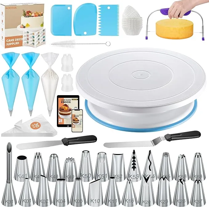 Kootek 96PCs Cake Decorating Kits, Baking Supplies Tools with Cake Stand Turntable, Piping Bags and Tips, Cake Leveler, Frosting Icing Spatulas & More Accessories for Cake Cupcake Decorations