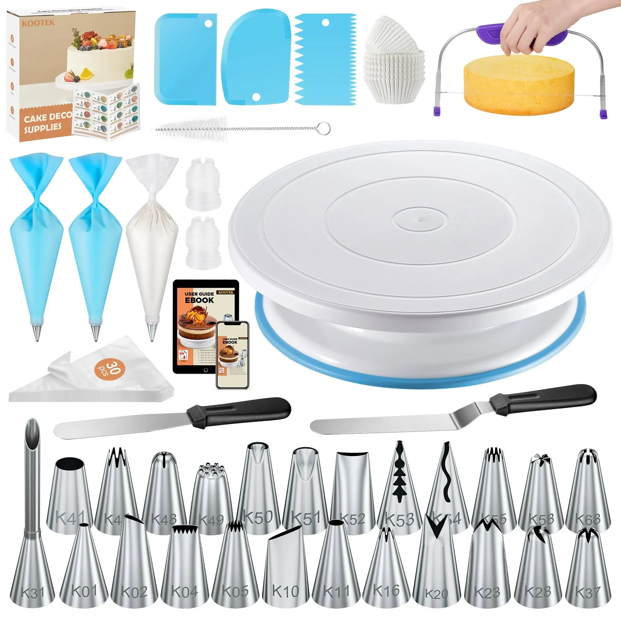 Kootek 96pcs Cake Decorating Supplies Kits with eBook, Cake Turntable, 30+2 ...