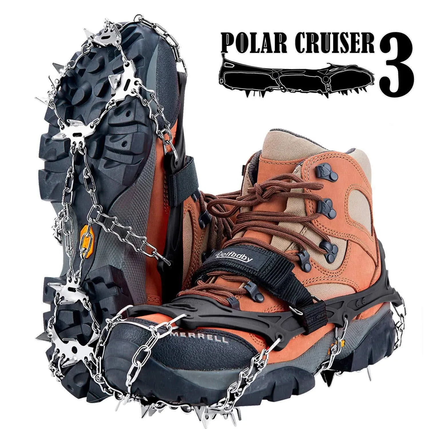 Crampons Upgraded 19 Spikes Ice Snow Grips Traction Cleats System Safe Protect for Walking, Jogging, or Hiking on Snow and Ice (Fit S/M/L/XL/XXL Shoes/Boots)