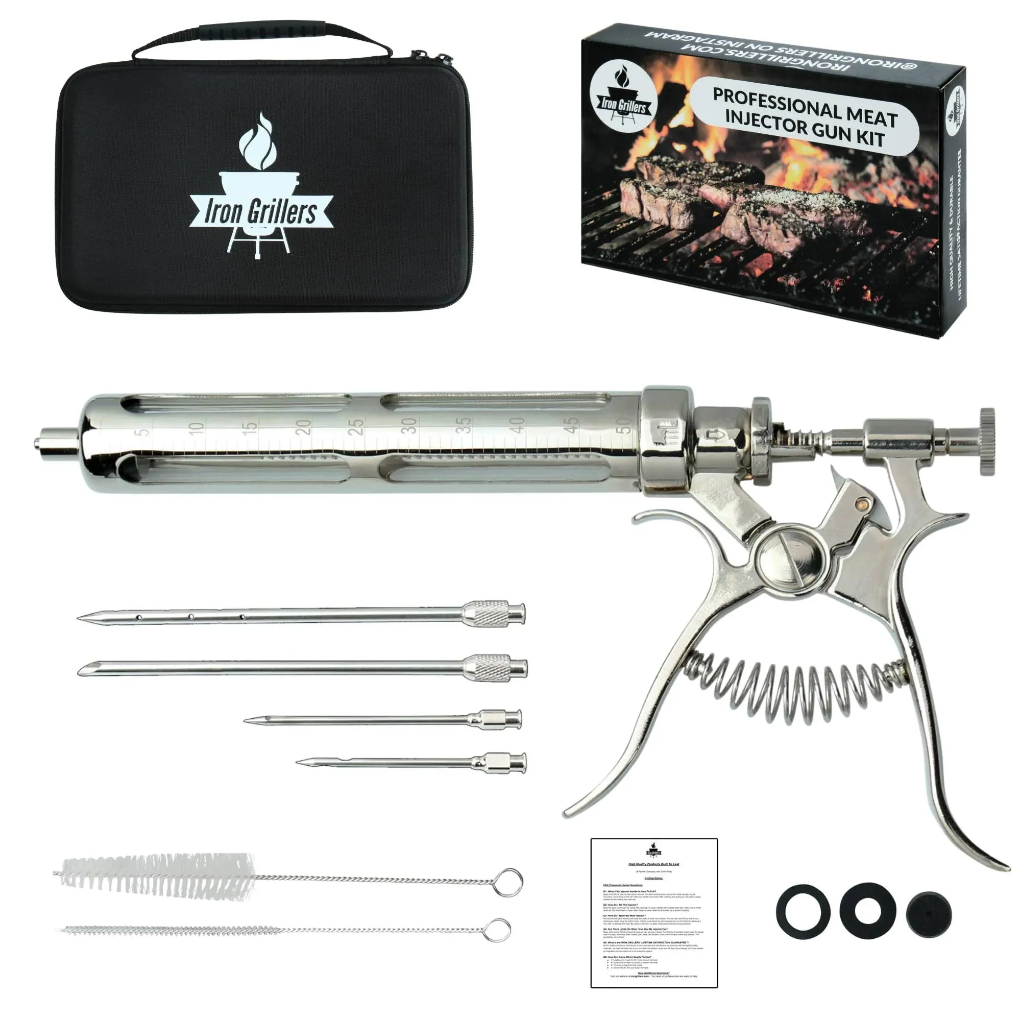 Iron Grillers Marinade Meat Injector Gun Professional Flavor Kit for Smoking & Grilling BBQ, Black