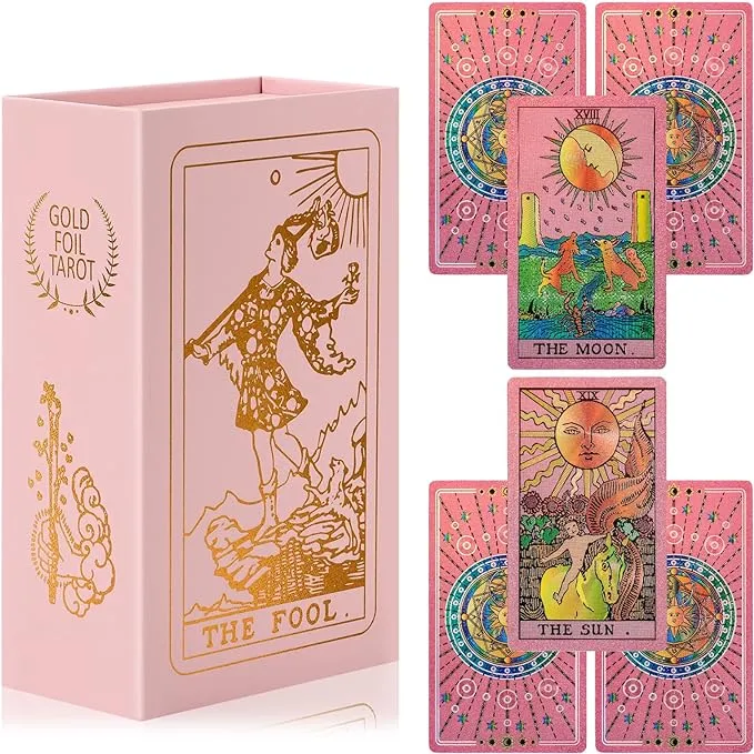 Tarot Cards Pink Tarot Cards with Guide Book Waterproof and Wrinkle Resistant Tarot Gold Foil Tarot Cards for Beginners Pink Tarot Deck Tarot Cards with Meanings on Them Gold Tarot Cards