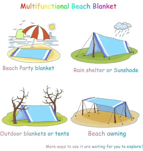 BYDOLL Beach Blanket 78''×81'' 1-4 Adults Oversized Lightweight Waterproof Sandproof Beach Blanket Large Picnic Mat Beach Blanket for Beach Travel Camping Hiking Picnic