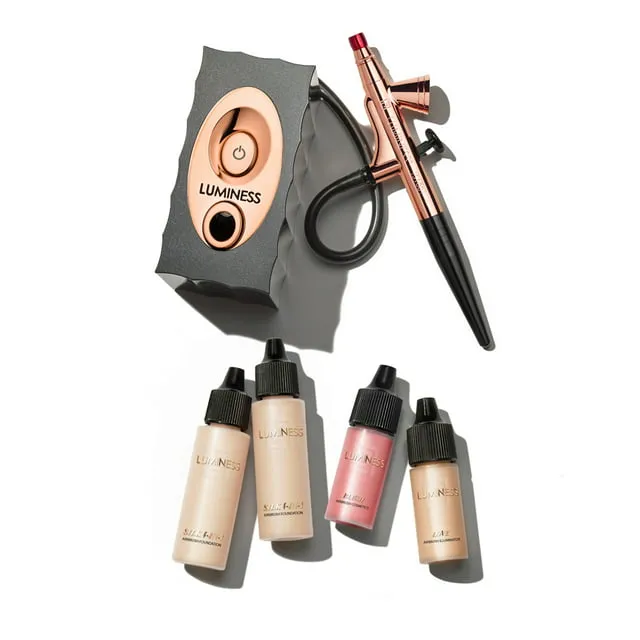 Luminess Icon Airbrush System with Starter Kit: Includes Silk 4-in-1 Foundation, Highlighter and Blush, Warm