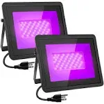 Black Lights TyTopFan 2 Pack 100W IP66 Waterproof Black Flood Light with Plug (6ft Cable) for Blacklight Party, Stage Lighting, Fluorescent Poster and Neon Glow in The Dark Night (100w)