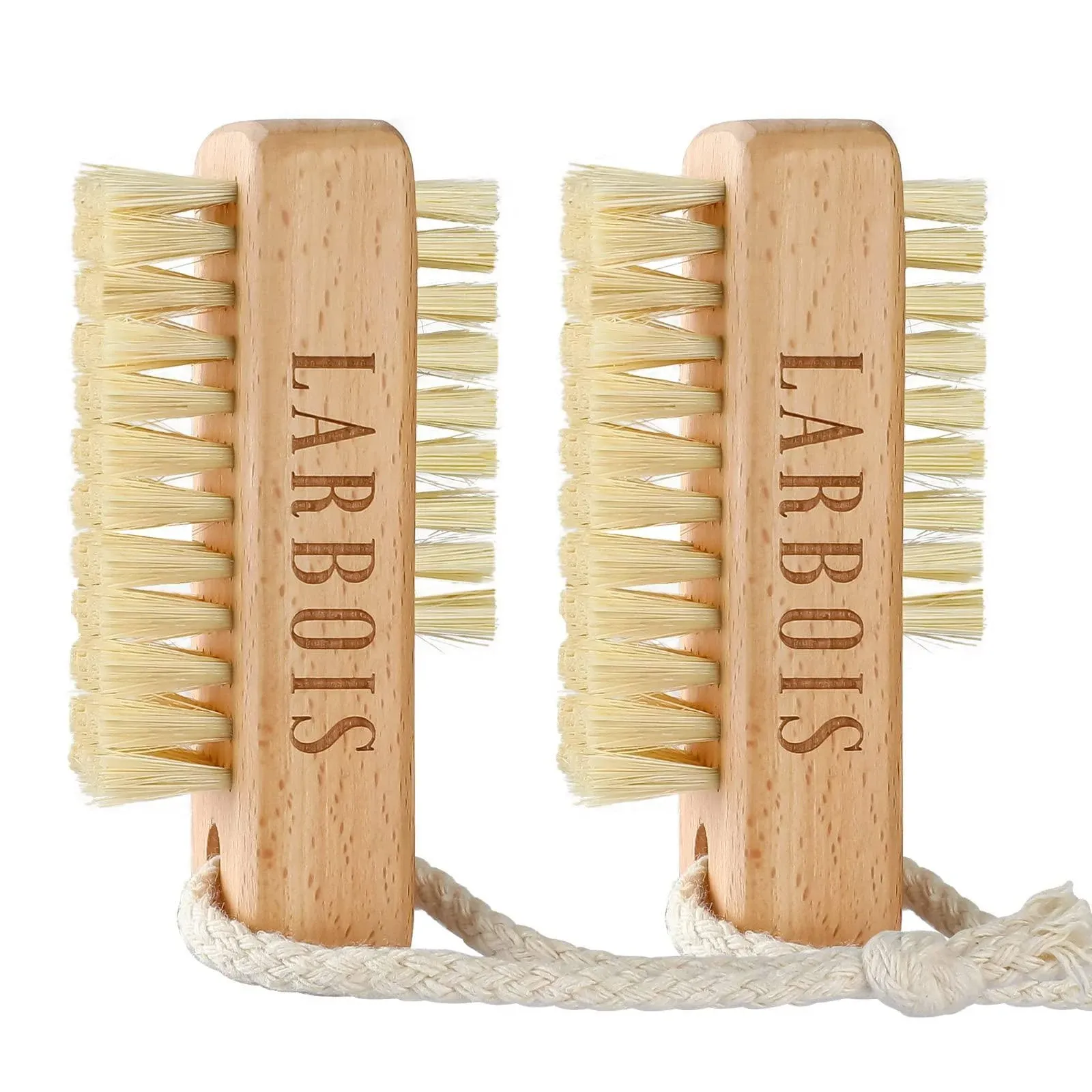 Nail Brush for Cleaning Fingernails, Larbois 2Pack Wooden Nail Brushes Fingernail Brush for Cleaning Nail Scrub Brush Two-sided with Hanging Rope (Beechwood)