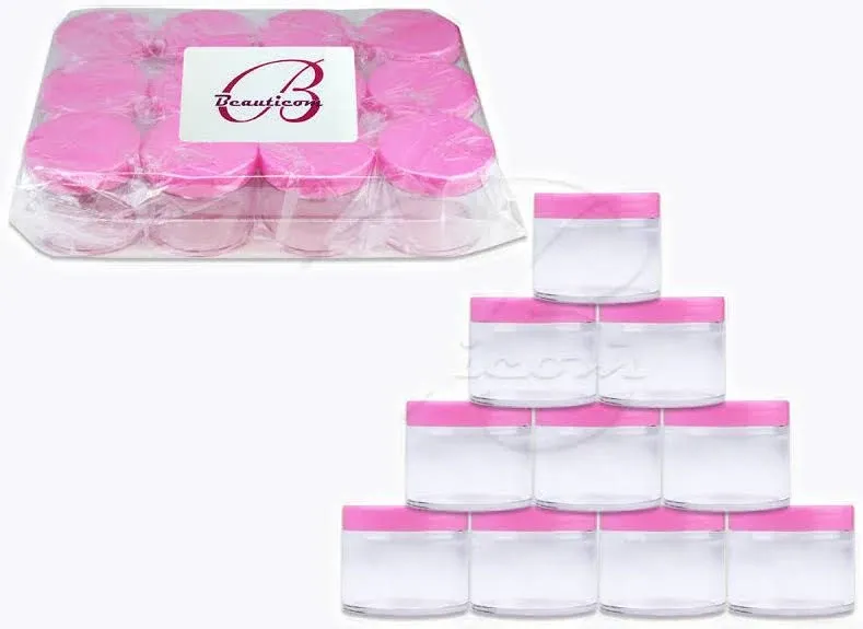 Beauticom (12 PCS) 60G Quality Round Leak Proof Clear Jar Container W/ Pink Lids