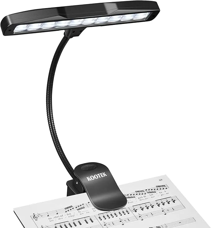 Kootek Music Stand Light, Clip On Piano Lights 10 LED Adjustable Neck Rechargeable USB Orchestra Light Book Lamp