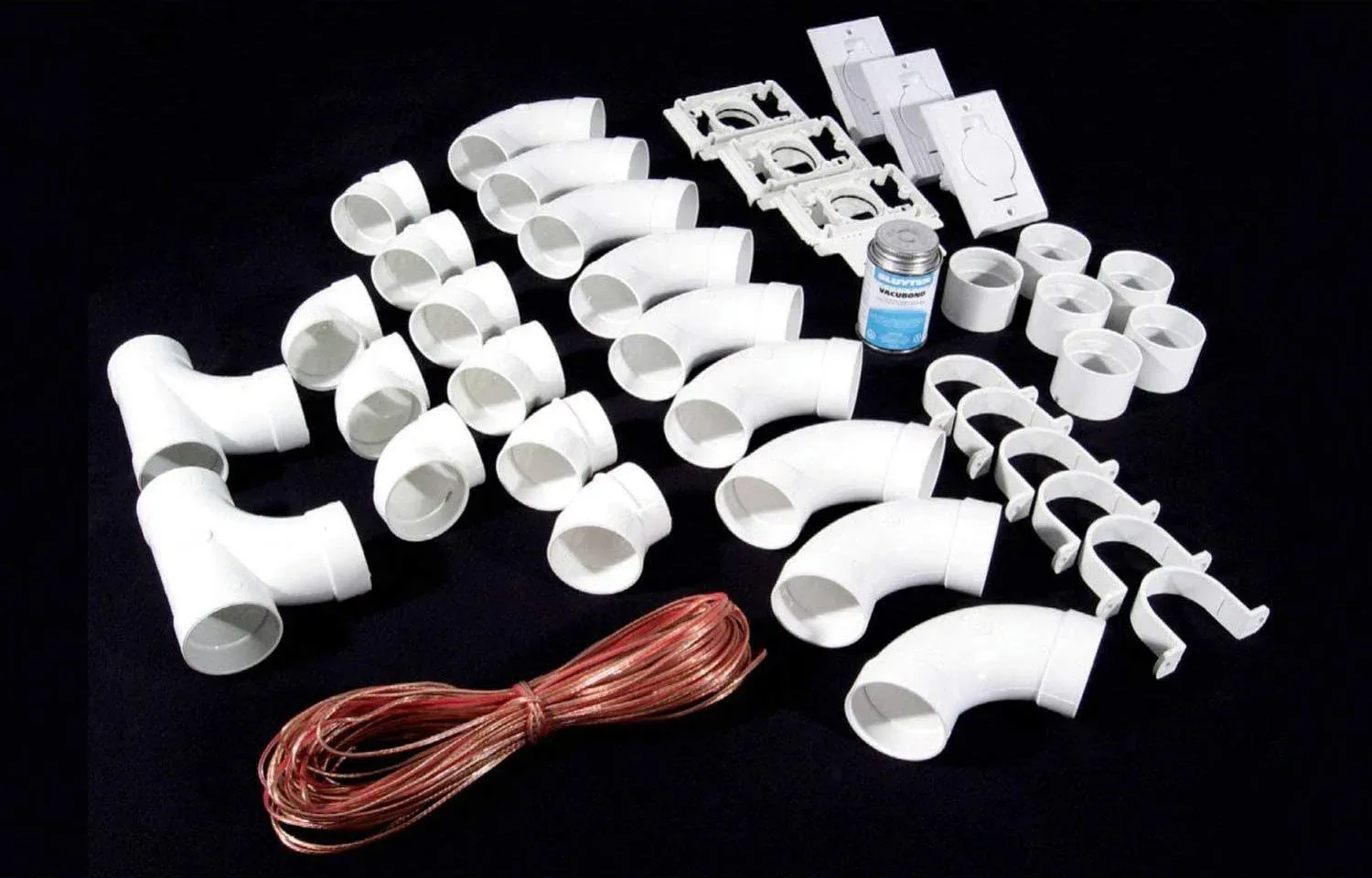 OVO Complete Set of Fittings for Central Vacuum Installation with 3 Low-Voltage inlets (Excluding Pipes), White