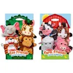 Melissa & Doug Animal Hand Puppets (Set of 2, 4 animals in each) - Zoo Friends and Farm Friends