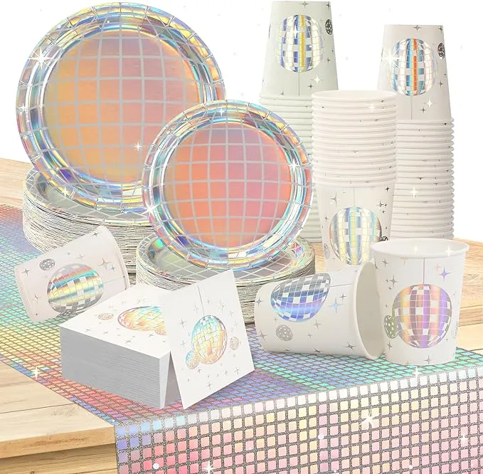 70s Disco Party Supplies Includes 50 Pcs Silver Disco Ball Paper Dinner Plate...