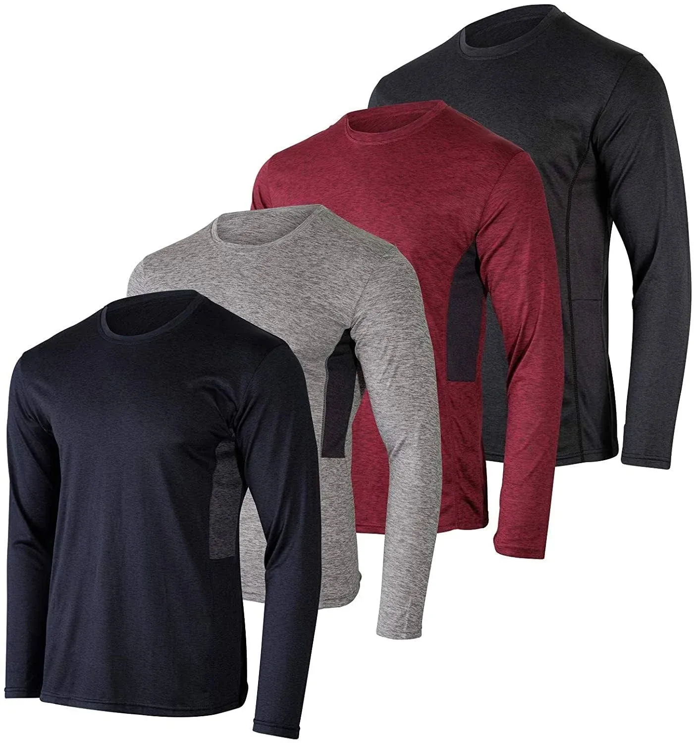 Real Essentials 4 Pack:Mens Long Sleeve T-Shirt Workout Clothes Quick Dry Fit Gym ...