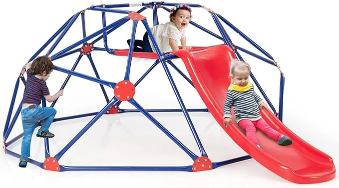 Olakids Climbing Dome with Slide, Kids Outdoor Jungle Gym Geometric Dome Climber, Steel Frame, 8FT Climb Structure Backyard Playground Center Equipment for Toddlers