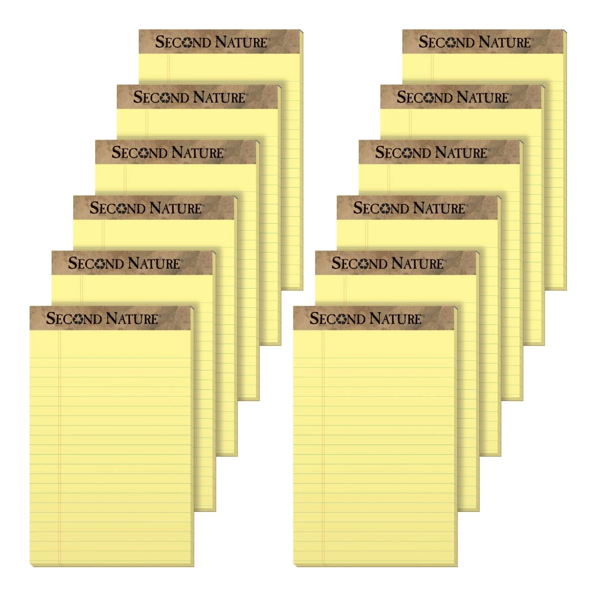 TOPS 74840 Second Nature Recycled Pads, Jr. Legal, 5 x 8, Canary, 50 Sheets (Pack of 12)