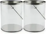 Quart Size Clear Plastic Paint Cans (2-Pack, 5 in Tall); Small Paint Pails w/Handle & Bale for Crafts, Decor, Not Intended for Liquid or Heavy Objects