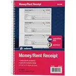 Adams Money and Rent Receipt Book, 2-Part, Carbonless, White/Canary, 7-5/8" x 10-7/8", Bound Wraparound Cover, 200 Sets per Book, 4 Receipts per Page (DC1182)