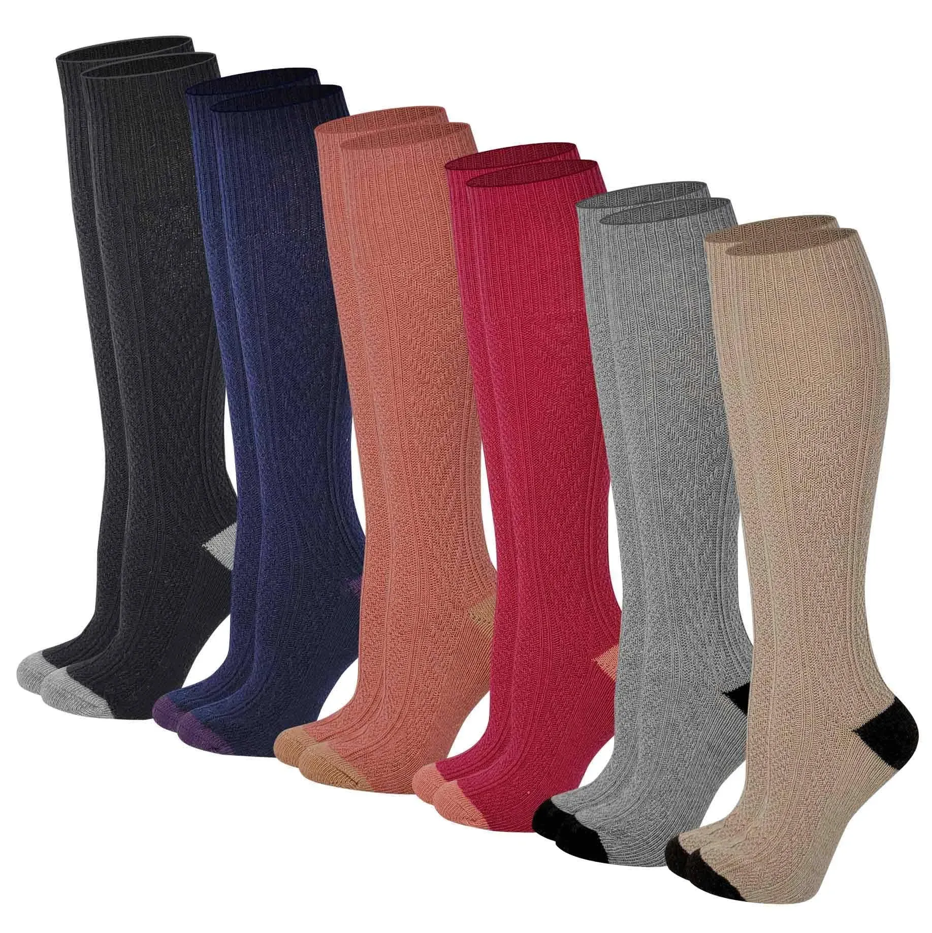 Boot Socks Women (6 Pairs pack) Knee High Cable Knit Winter Wool Socks