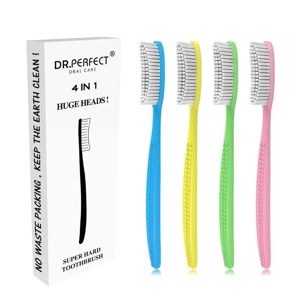 DR PEFECT Extra Hard &amp; Firm Toothbrush BPA Free Large Long Head Whitening Teeth 