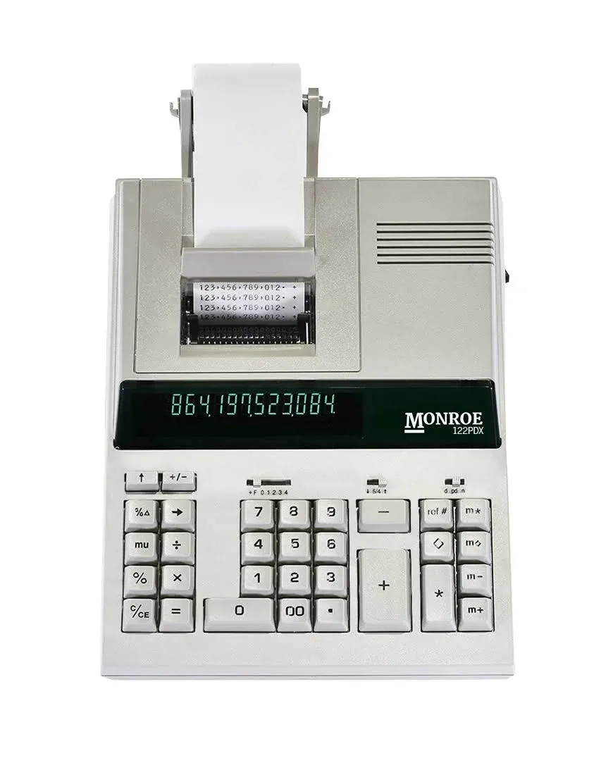 Monroe 122PDX Medium Duty Printing Calculator with Extra Large Plus and Minus Keys