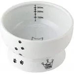 NECOICHI Porcelain Raised Cat Water Bowl White Paw Print Elevated Stress Free