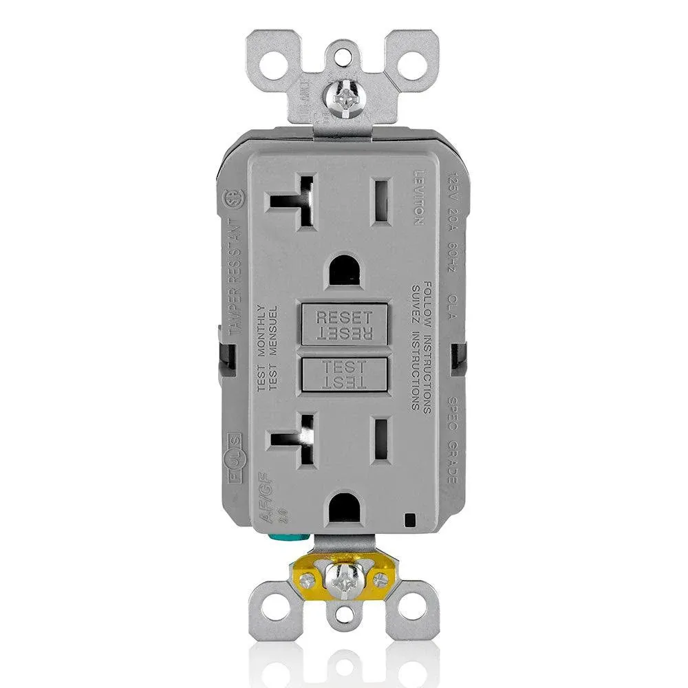 Leviton AGTR2-GY SmartlockPro Dual Function AFCI/GFCI Receptacle, 20 Amp/125V, Gray