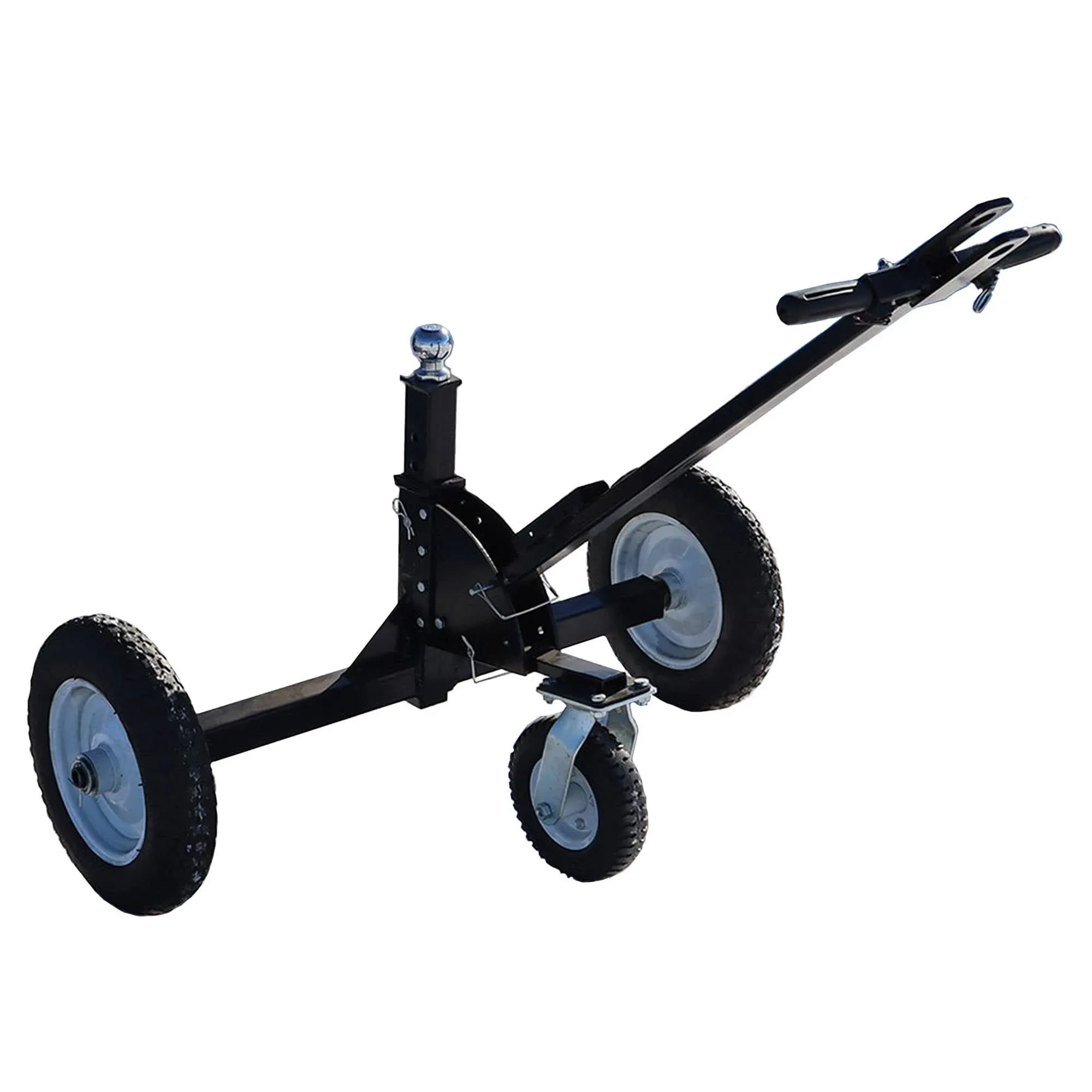 Tow Tuff TMD-1000CATV Adjustable Steel 1000 Pound Heavy Duty Trailer Dolly with Flat Free Tires, 10 Inch Caster, and 2 Inch Trailer Ball, Black