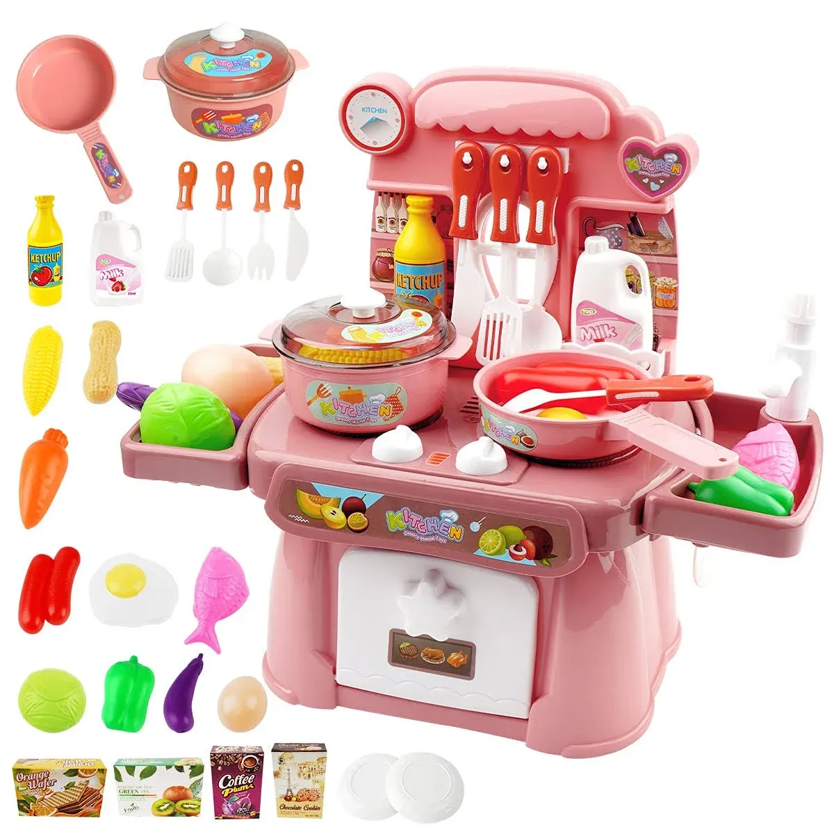 Kitchen Toys Imitated Chef Light Music Pretend Cooking Food Play Dinnerware Set ...