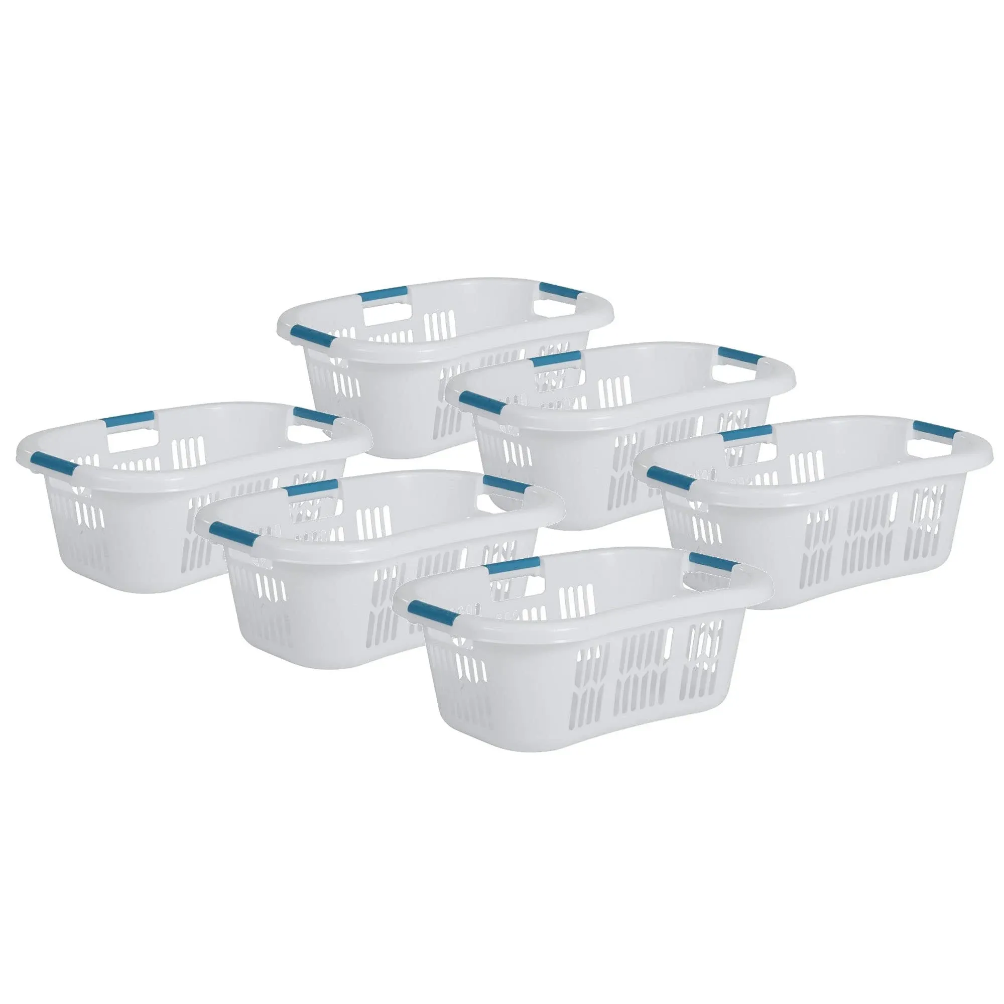 Rubbermaid 2.1-Bushel Small Hip-Hugger Plastic Laundry Basket, White (6-pack)