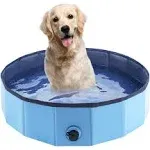 Eooqi Foldable Dog Bath Swimming Pool Plastic Kiddie Pool Professional Tub Collapsible Grooming Bathtub for Pets Kids Baby and Toddler, 32 x 8 Inches Blue