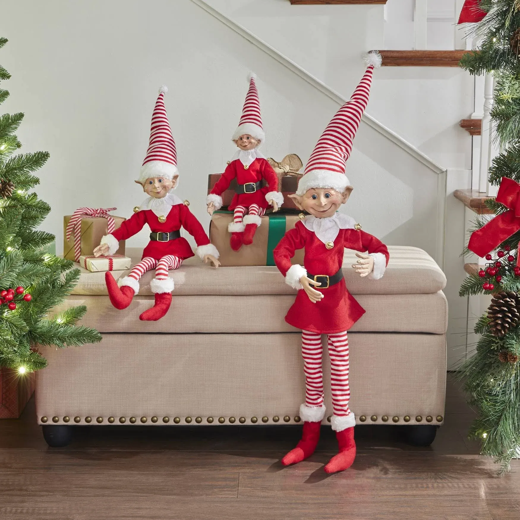 BrylaneHome 38"H Posable Christmas Elf - Red White