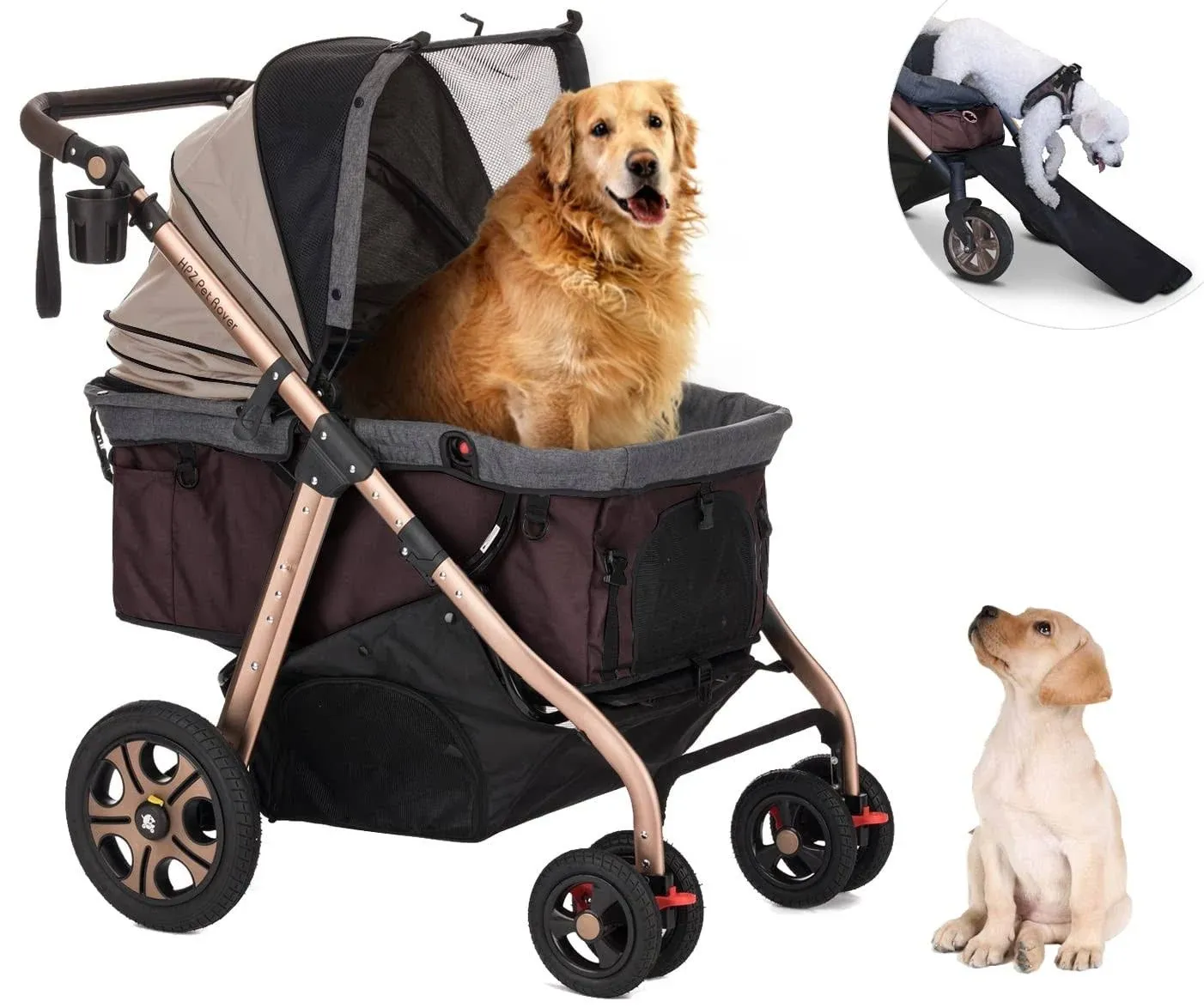 HPZ™ PET ROVER TITAN HD Premium Super-size Stroller SUV for Small/Medium/Large/X-Large Dogs, Cats and Pets (Taupe)